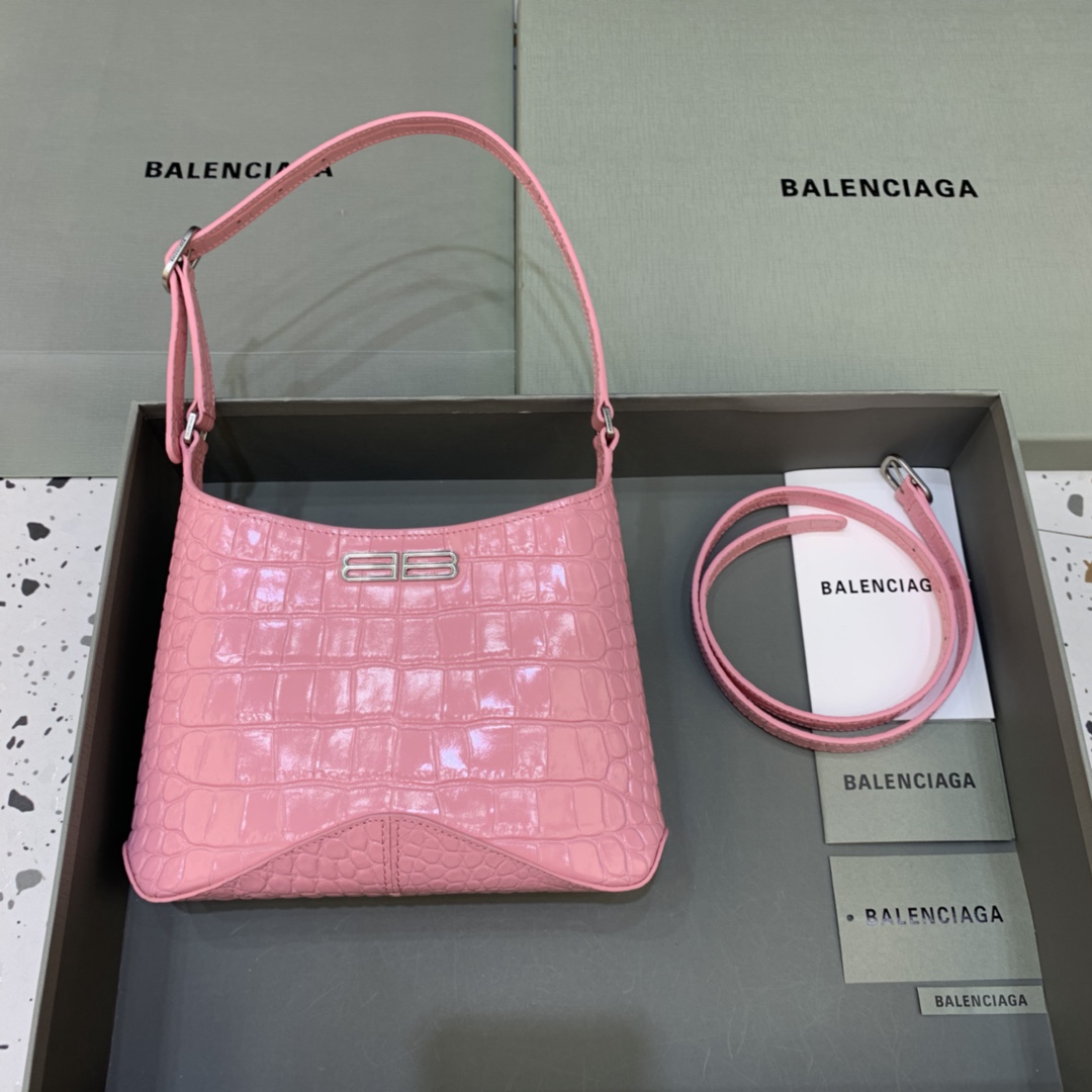 Balenciaga XX Small Hobo Flap Bag Crocodile Embossed Pink